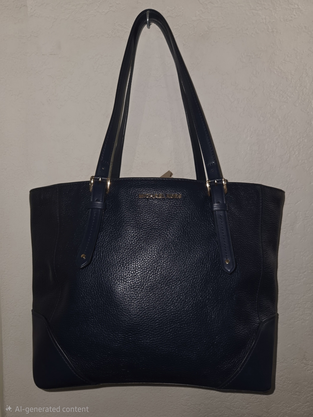 Michael Kors Dark Navy Pebbled Leather Tote with Gold Hardware